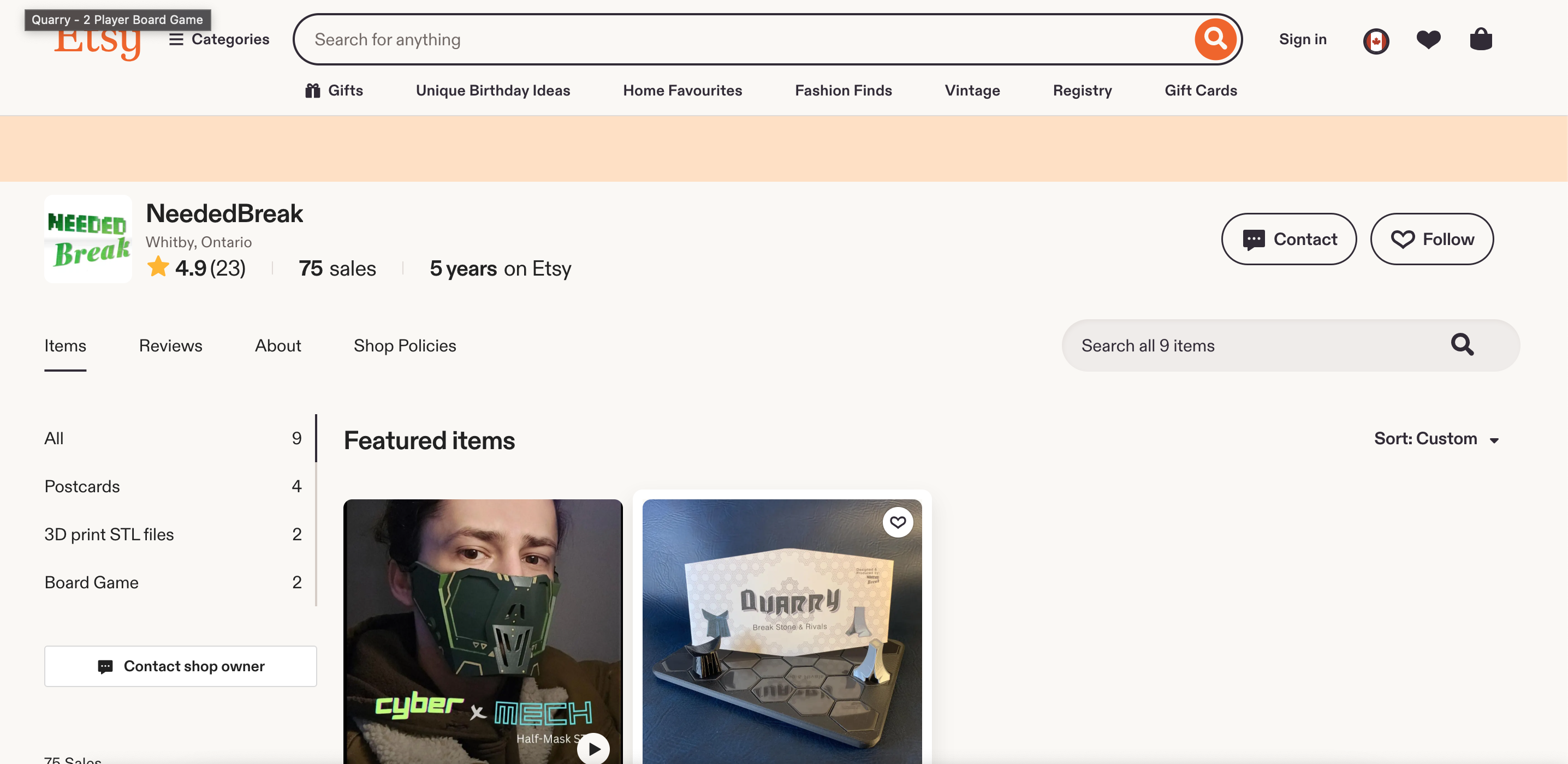 Etsy Storefront Handmade Physical Products Banner